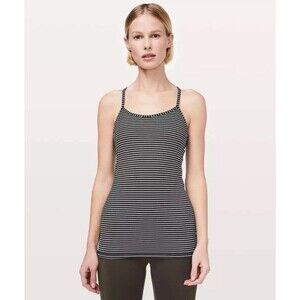 Lululemon Women Power Y Tank Luon Parallel Stripe Black/White Shelf Bra Top SZ 6